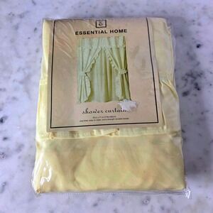 Yellow Double Swag Fabric Shower Curtain Vinyl Liner Retro Vintage NEW Cottage
